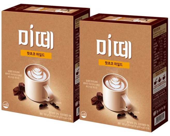미떼 핫초코 마일드 10T/코코아/코코아차/코코아가루/가정용/스틱/분말/파우더/라떼/초코/초콜릿/우유, 1개