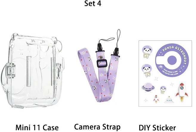 [누리사진관]Fujifilm Instax Mini 11 카메라 케이스 투명 사진 보관 보호 스트랩 DIY 스티커 세트