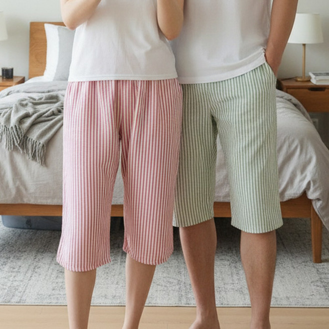 캐리루시 국산 파스텔 스트라이프 라운지 주머니 바지 2종세트 5부 7부
