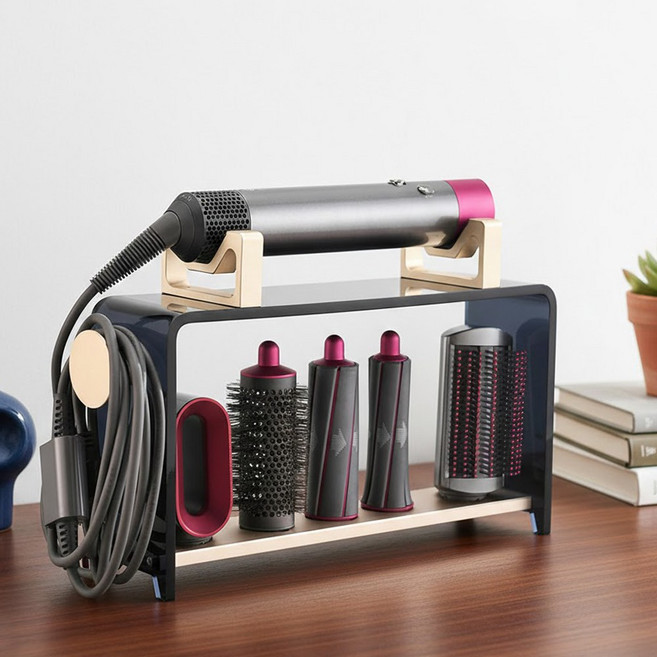 다이슨 에어랩 호환 고데기 스탠드 드라이어 브러쉬 수납 정리함, 1개, blackgold