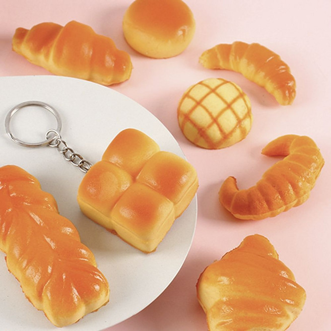 키링 메론빵 식빵 말캉 빵 크루아상 모양 크로와상 바게트스트레스볼 쫀득 스퀴시 장남감 소금빵 힐링볼 말랑이 8종 2203_EA