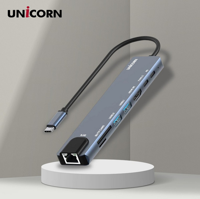 유니콘 TCH-L60 C타입 8IN1 LAN포트 HDMI USB멀티허브 PD87W충전 4K미러링 TF SD카드리더, 1개