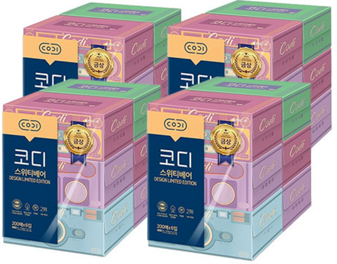 코디 스위티베어 천연펄프 각티슈 2겹, 200개입, 24개