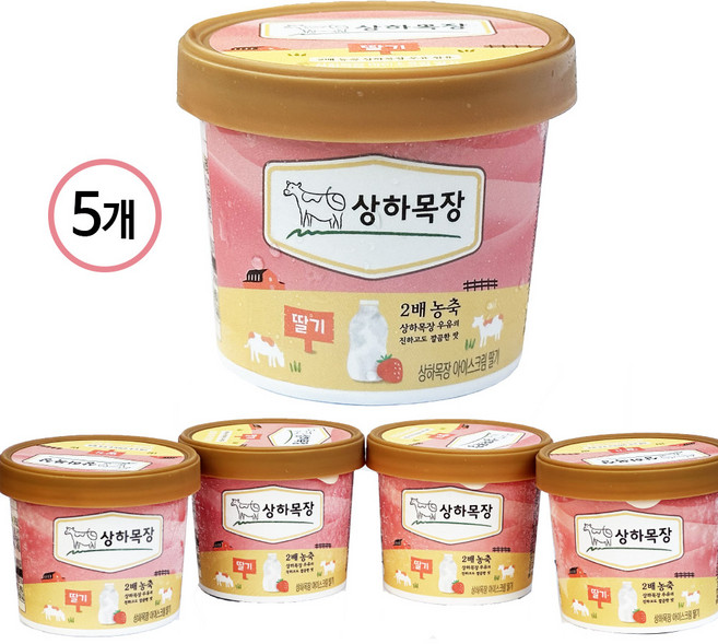 상하목장 유기농아이스크림 딸기 미니컵 100ML, 5개