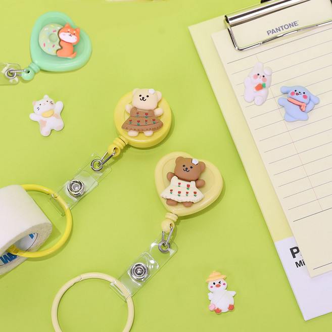 너스키니 캐릭터 ver.3 테이프걸이 강력 클립형 간호사 릴홀더 테이프걸이 간호사용품 사원증 출입증 목걸이 간호사 릴홀더, 19가방곰, 하트파스텔(바이올렛)