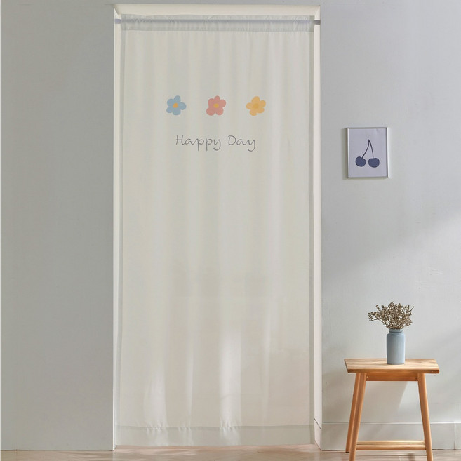 해피 프린트디자인 붙이는 가리개 다용도 커튼 찍찍이 봉집형