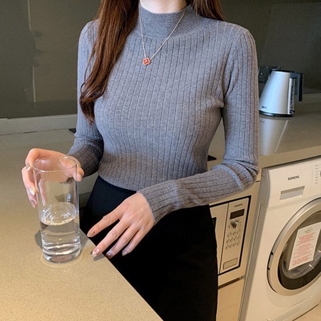타리홈스 여성 슬림 니트 골지 반폴라 긴팔