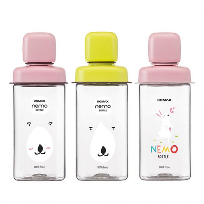 코멕스 430ml 네모물병, 핑크 토끼