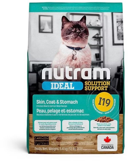 Nutram 紐頓 貓飼料 I19三效強化（鮭魚) - 皮膚毛髮腸胃配方, 5.4kg, 1包, 雞