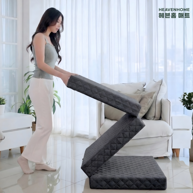 헤븐홈 허리 탄탄한 토퍼 매트리스 접이식 침대 바닥 가벼운 3단 매트