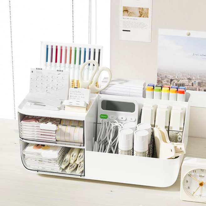 락톡마켓 데스크 오거나이저 연필꽂이 서랍식 멀티 펜꽂이 수납 정리함, 1개, 화이트