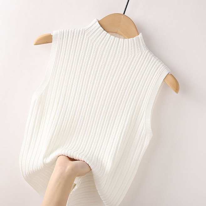 ROYALBELLE 여성 골지 하이넥 슬림핏 레이어드 데일리 무지 니트 나시 U01121016