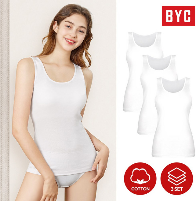 BYC 여성용 데일리 프레쉬코튼 나시 런닝 3p