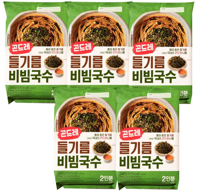 곤드레 들기름비빔국수 2인 밀키트, 5개, 342g