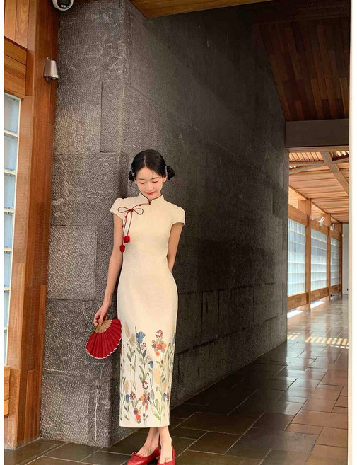 DIU 新中式改良旗袍新款小個子修身顯瘦氣質高級感夏季復古風少女, L