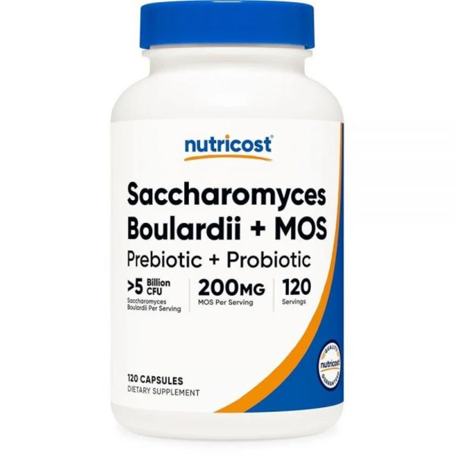 Nutricost Saccharomyces Boulardii + MOS 캡슐 (50억 CFU) 120캡슐 - 프리바이오틱 + 프로바이오틱 1회 제공량당 MOS 200mg, Nutricost Saccharomyces Boular, 1개 - 쿠팡