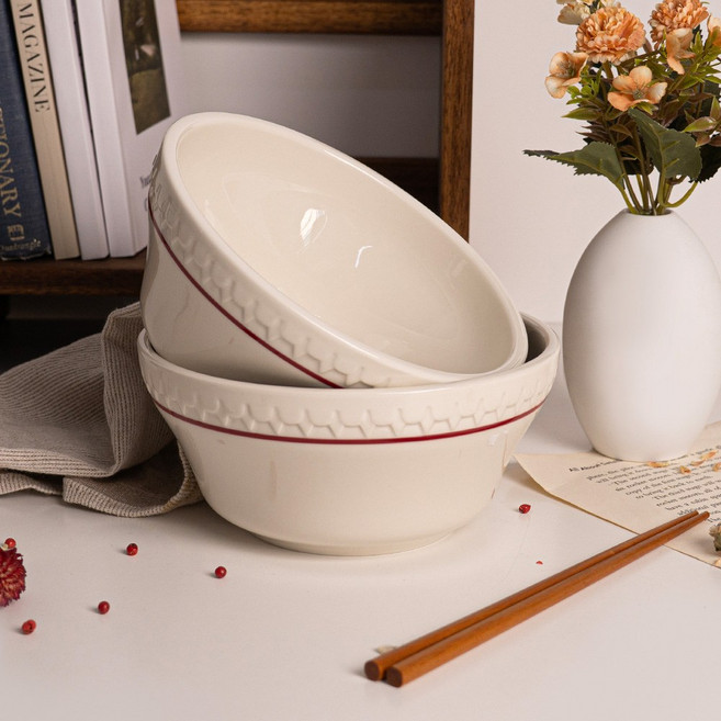 시라쿠스 쉐난고 카디날 레드 화이트 라인 빈티지 면기 18.8cm, 2개