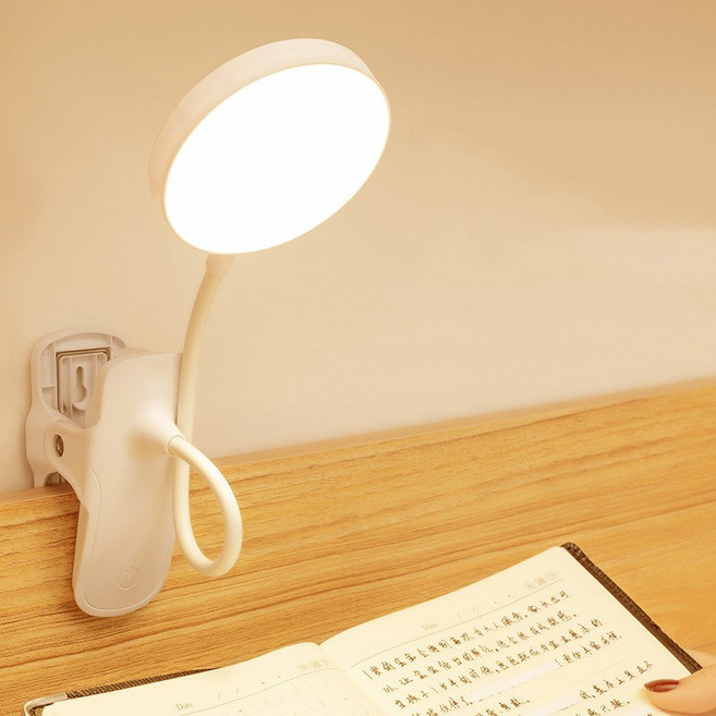 夾式檯燈 USB充電 觸控三檔色溫 無極亮度調整 LED圓形燈頭 360度萬向 無頻閃, 升級款-18燈珠 LED無段調光護眼檯燈