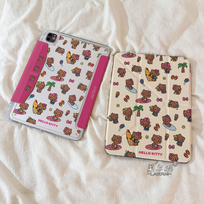 태닝 키티 아이패드 케이스 Y자 스탠드형 양면 펜슬 수납, 1개, Y+3단 접이식