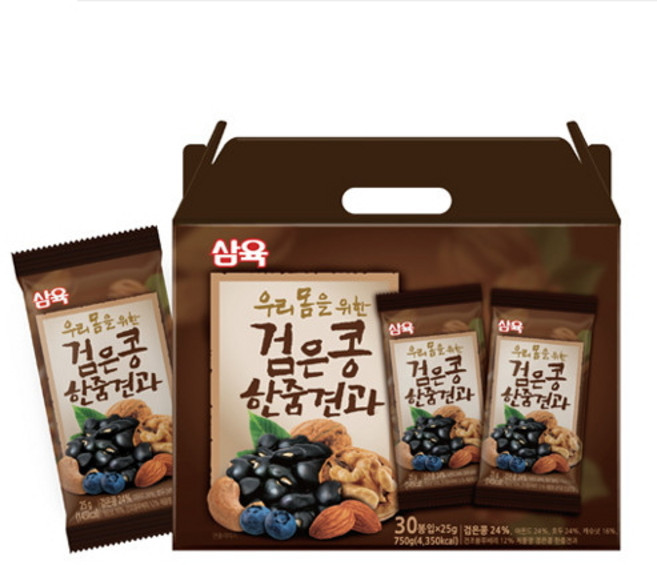삼육 검은콩 한줌견과 선물세트 (25gx30봉) 저온 로스팅 프리미엄 넛츠 5종 (검은콩 아몬드 호두 캐슈넛 블루베리), 1박스, 750g