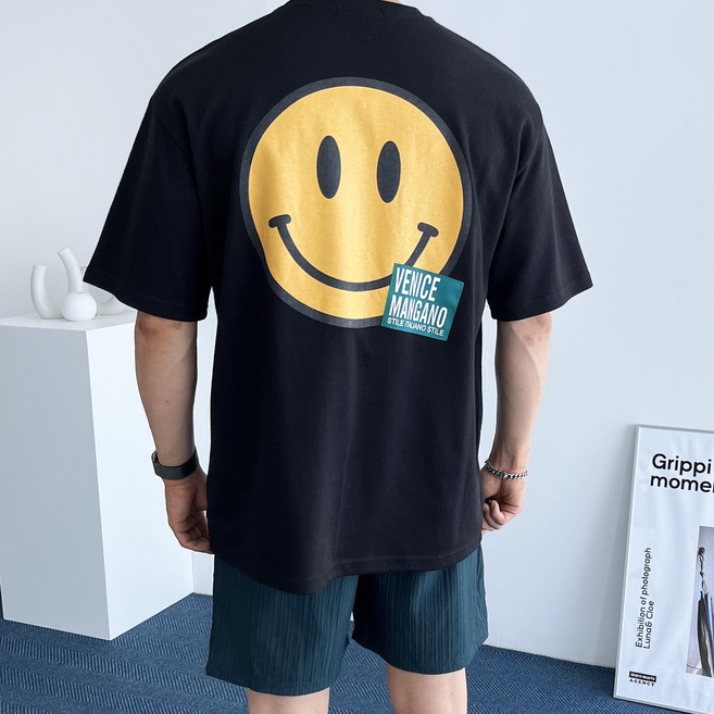 데일트 스마일 남자 프린팅 오버핏 반팔티