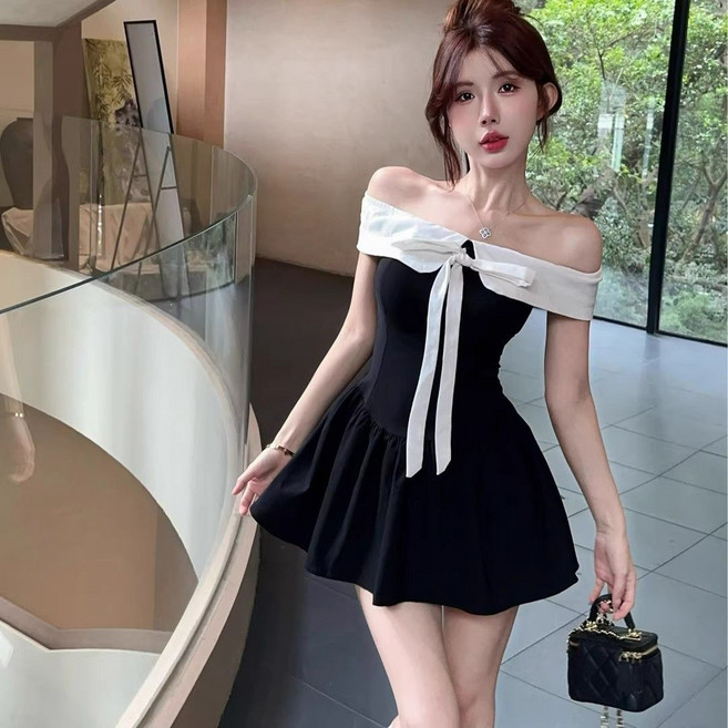 COSYEVNO 여성 오프숄더 리본 포인트 미니 원피스 CLXlydq-34