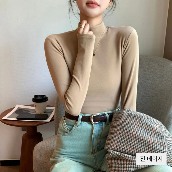 DADADA 도톰한 반목티 여성 기모 긴팔 티셔츠1p