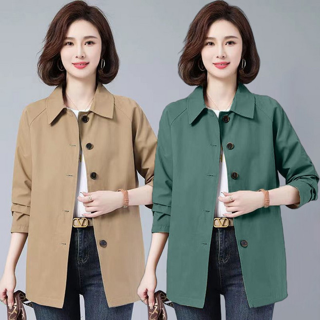 50대 중년여성 쇼트 트렌치코트 루즈핏 벨트 바람막이 아우터 빅사이즈 엄마옷