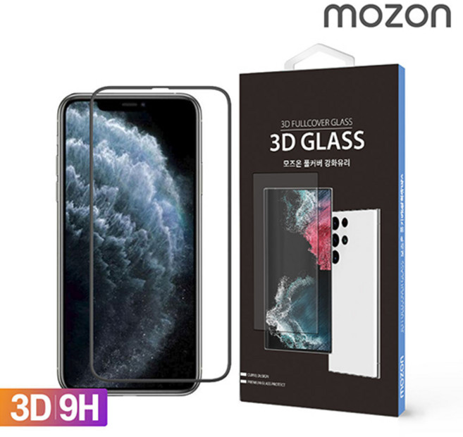 모즈온 1+1 3D 풀커버 곡면완벽커버 강화유리필름 갤럭시 아이폰 전기종, 2개