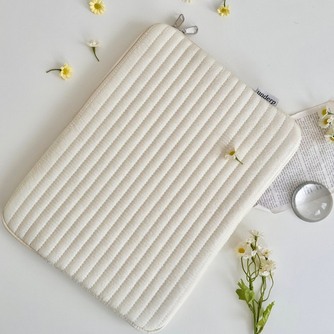 언더프 누빔 노트북 파우치 태블릿 아이패드 가방, 1개, 아이보리