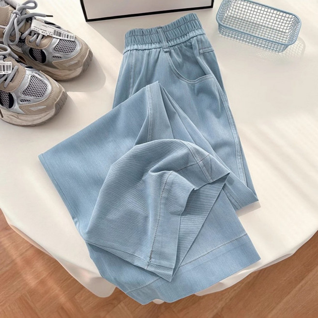 708090 여성 얇은 텐셀 하이웨스트 쿨링 일자 와이드 팬츠