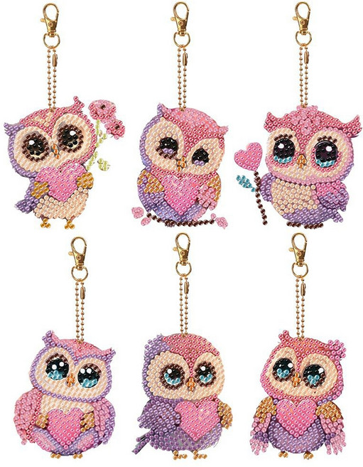 캐릭터 패턴 보석 십자수 키링 세트 diy 열쇠 고리 포함 비즈 큐빅 장식 참 만들기 액세서리 공예 취미, 1세트, S99005E(올빼미 6종
