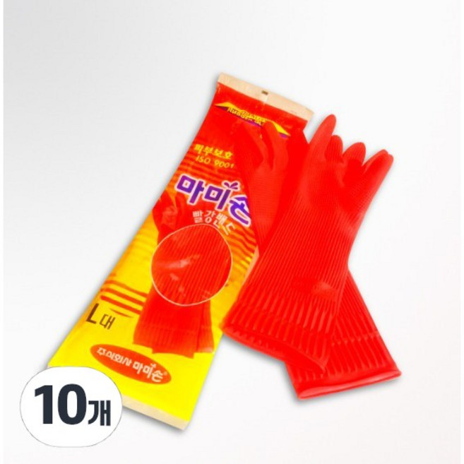 마미손 고무장갑, 빨강, 대(L), 10개