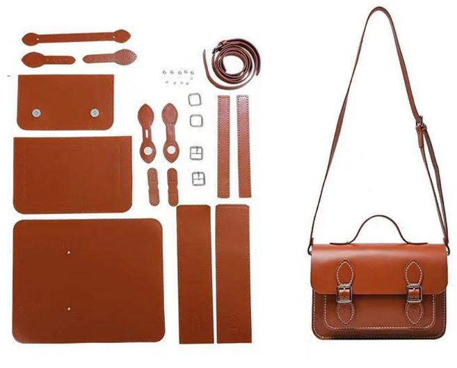올유니드 DIY가방 사첼백 숄더백 가죽가방만들기 가죽공예키트 핸드메이드, 브라운, 1개