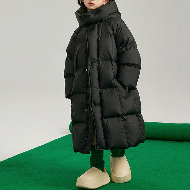 지디오 주니어 후드 롱 패딩 생활방수 하이넥 벌룬핏 점퍼 초등 학생 공용 겨울 기본 아우터