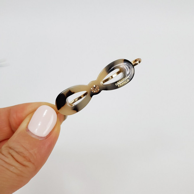 프랑스핀 호피 초미니 옆머리 4.3 cm 큐빅 둥근 리본 헤어 실핀