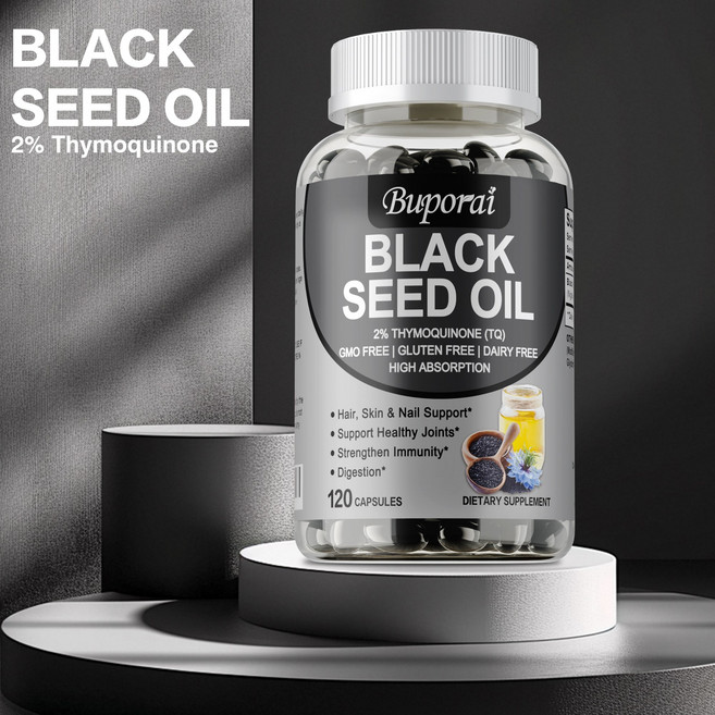 블랙 시드 오일 1000mg - 소화 지원 빛나는 피부 면역력 강화 - 비유전자변형, 1박스, 60정