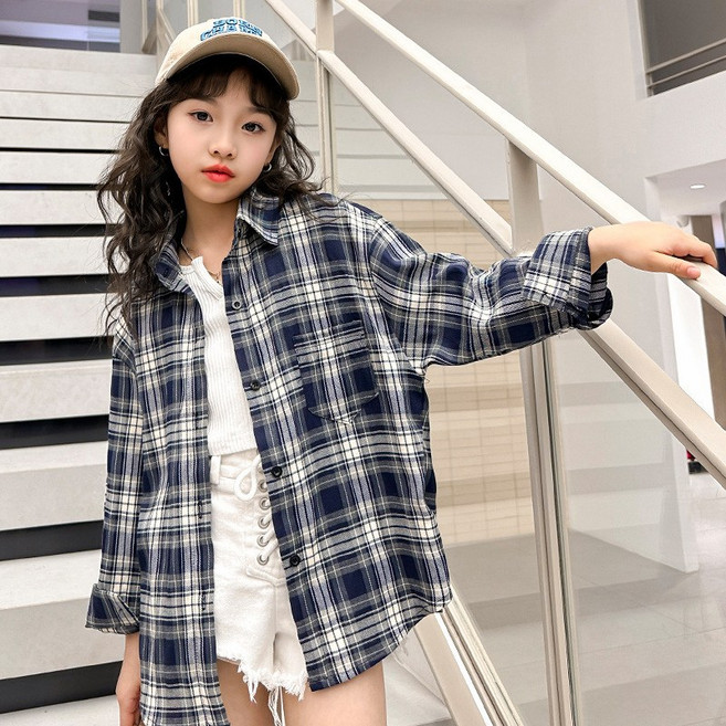 크리스탈하우스 여아 주니어 봄 가을 캐주얼 체크 셔츠 CB009