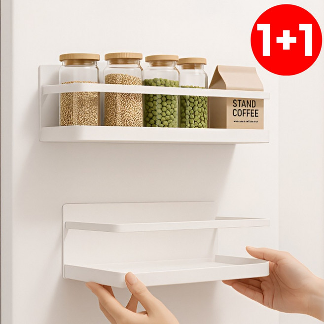 주방센스 모아르 냉장고 EZ 자석 수납 틈새 선반 부착형 철제 도어 1+1, 화이트