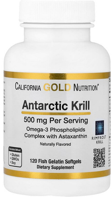 California Gold Nutrition 남극 크릴 오일 아스타잔틴이 함유된 오메가-3 천연 딸기와 레몬 500mg 피쉬 젤라틴 소프트젤 120정 CGN-01101, 1개
