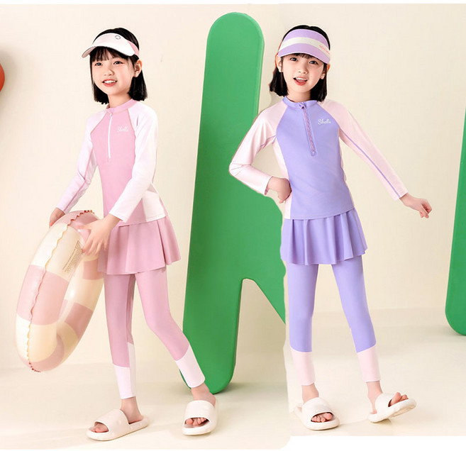 키즈목마 아동 주니어 수영복 초등 래쉬가드 여아 래쉬가드 상하세트 치마바지일체형