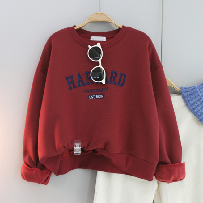 달콩 여성 기모맨투맨 겨울티 오버핏 하버자수크롭맨투맨(기모)