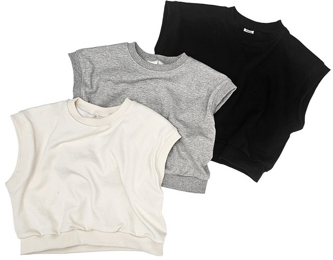 유니키즈 와이드조끼 유아동 키즈 베스트 남아 여아 주니어 면 조끼 라운드넥 민소매 티셔츠 국산 아동복