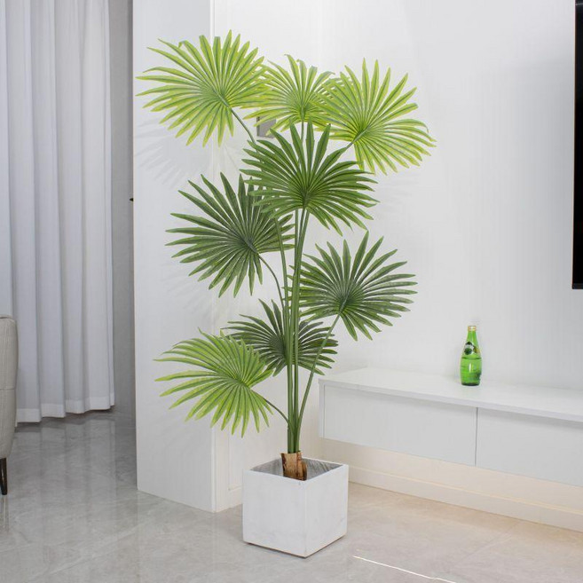 北歐風1.2米蒲葵仿真植物盆栽 落地室內裝飾, 1.6m蒲葵樹白色水泥盆, 1個