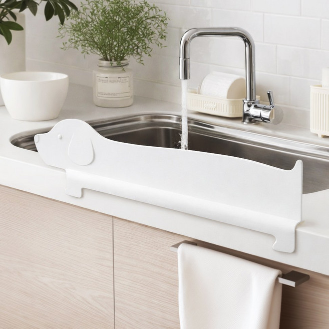 홈브리오 싱크대앞 물막이 실리콘 설거지 가림막 강아지 씽크대문 물튀김방지, 화이트, 1개