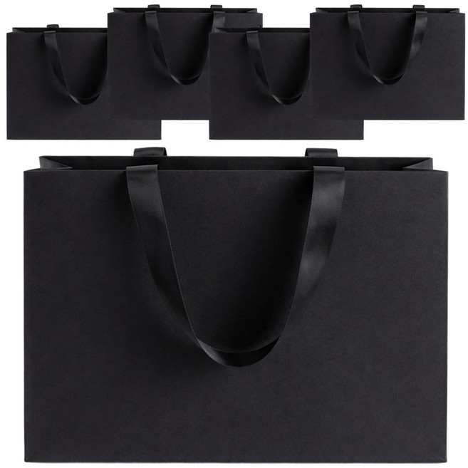 카로히포 깔끔하고 튼튼한 무지 선물용 종이 쇼핑백 종이백, 5개, 블랙