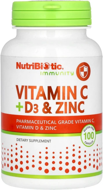 NutriBiotic Immunity Vitamin C + D3 & Zinc 100 Capsules, 1개 - 쿠팡