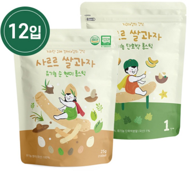 지구대장 사르르쌀과자 현미&단호박롱스틱 12입, 순현미6입+단호박6입, 1개