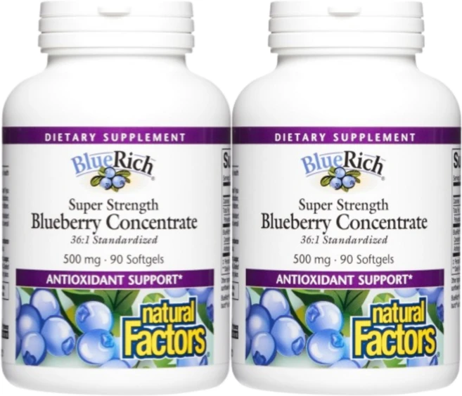 Natural Factors BlueRich 고강도 블루베리 농축물 500mg 소프트젤 90정 2개 - 쿠팡