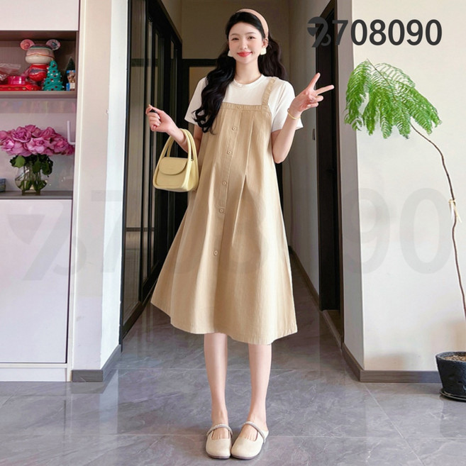 708090 임부 롱 원피스 패치워크 페이크 투피스 루즈핏 빅사이즈 임부복